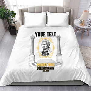 Personalized Prince Hall Freemasonry Bedding Set Masonic Square And Compass Vintage Gold Pillar Illustration