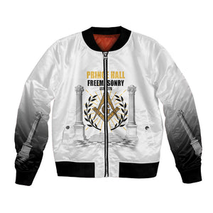 Personalized Prince Hall Freemasonry Bomber Jacket Masonic Square And Compass Vintage Gold Pillar Illustration