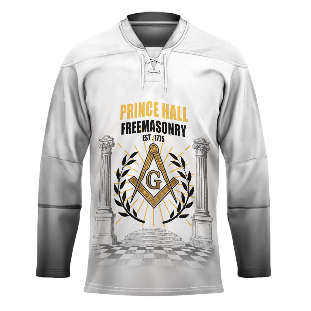 Personalized Prince Hall Freemasonry Hockey Jersey Masonic Square And Compass Vintage Gold Pillar Illustration