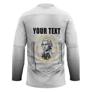 Personalized Prince Hall Freemasonry Hockey Jersey Masonic Square And Compass Vintage Gold Pillar Illustration