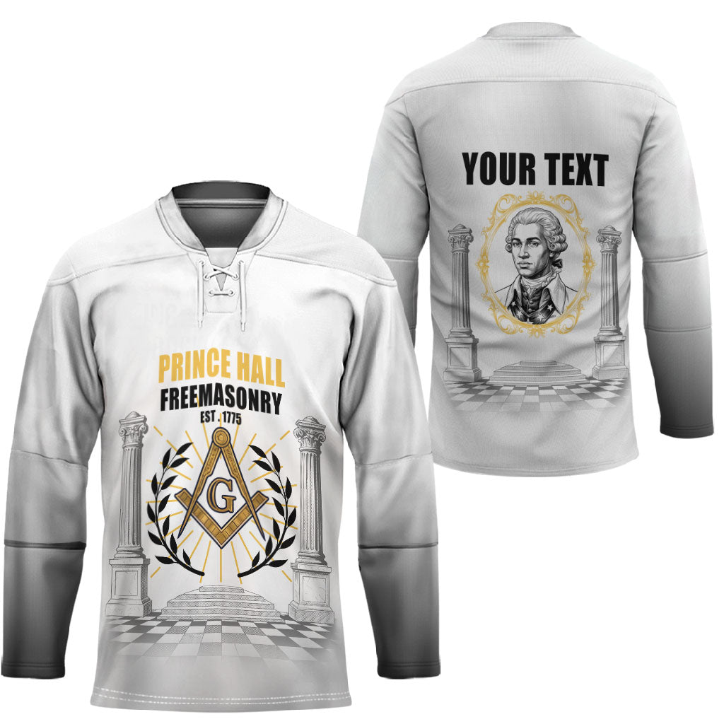 Personalized Prince Hall Freemasonry Hockey Jersey Masonic Square And Compass Vintage Gold Pillar Illustration