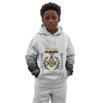 Personalized Prince Hall Freemasonry Kid Hoodie Masonic Square And Compass Vintage Gold Pillar Illustration