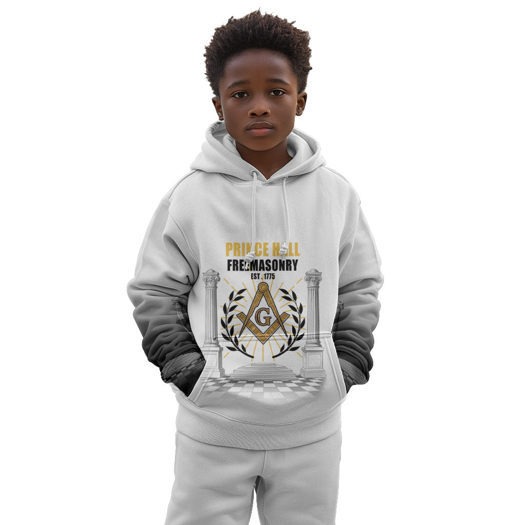 Personalized Prince Hall Freemasonry Kid Hoodie Masonic Square And Compass Vintage Gold Pillar Illustration