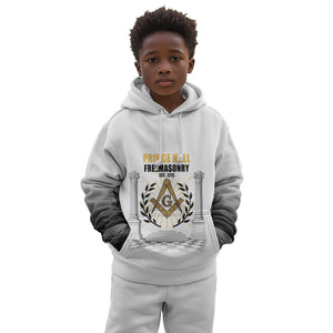 Personalized Prince Hall Freemasonry Kid Hoodie Masonic Square And Compass Vintage Gold Pillar Illustration
