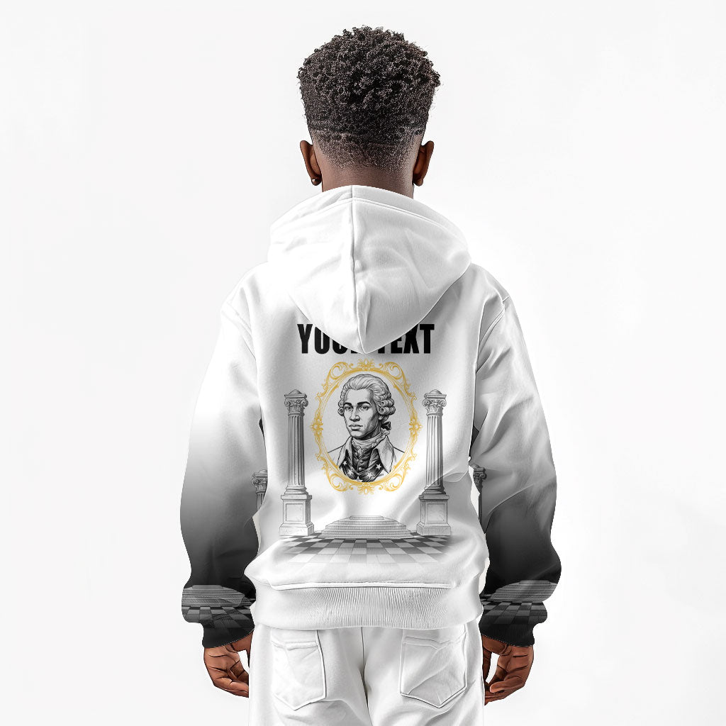 Personalized Prince Hall Freemasonry Kid Hoodie Masonic Square And Compass Vintage Gold Pillar Illustration