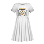 Personalized Prince Hall Freemasonry Kid Short Sleeve Dress Masonic Square And Compass Vintage Gold Pillar Illustration