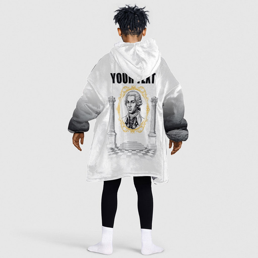 Personalized Prince Hall Freemasonry Kid Wearable Blanket Hoodie Masonic Square And Compass Vintage Gold Pillar Illustration