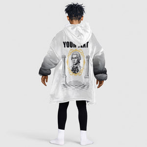 Personalized Prince Hall Freemasonry Kid Wearable Blanket Hoodie Masonic Square And Compass Vintage Gold Pillar Illustration