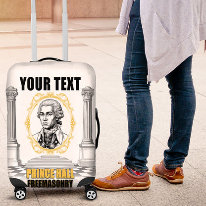 Personalized Prince Hall Freemasonry Luggage Cover Masonic Square And Compass Vintage Gold Pillar Illustration