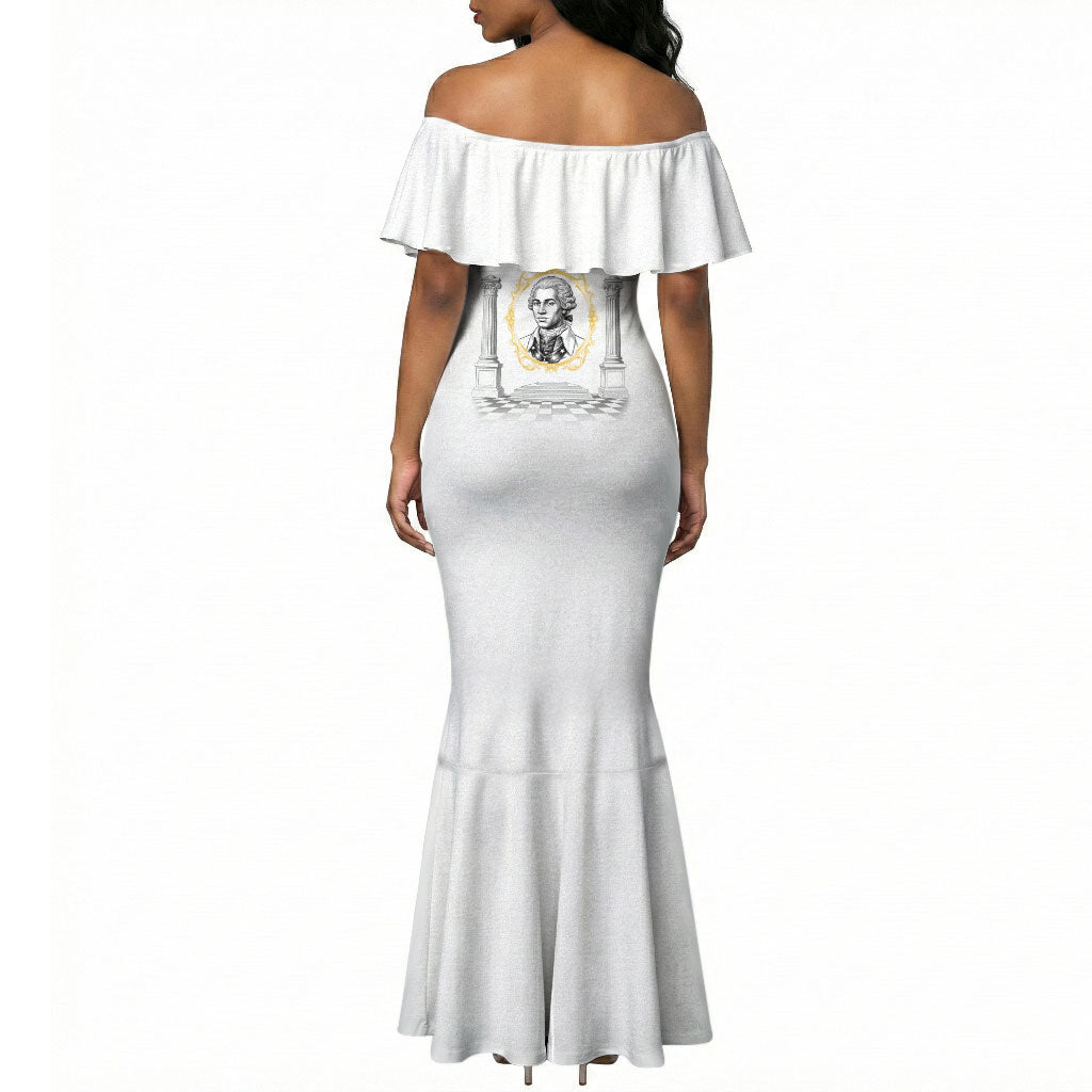 Personalized Prince Hall Freemasonry Mermaid Dress Masonic Square And Compass Vintage Gold Pillar Illustration