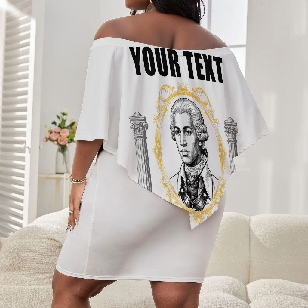 Personalized Prince Hall Freemasonry Off Shoulder Short Dress Masonic Square And Compass Vintage Gold Pillar Illustration