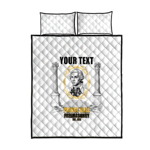 Personalized Prince Hall Freemasonry Quilt Bed Set Masonic Square And Compass Vintage Gold Pillar Illustration