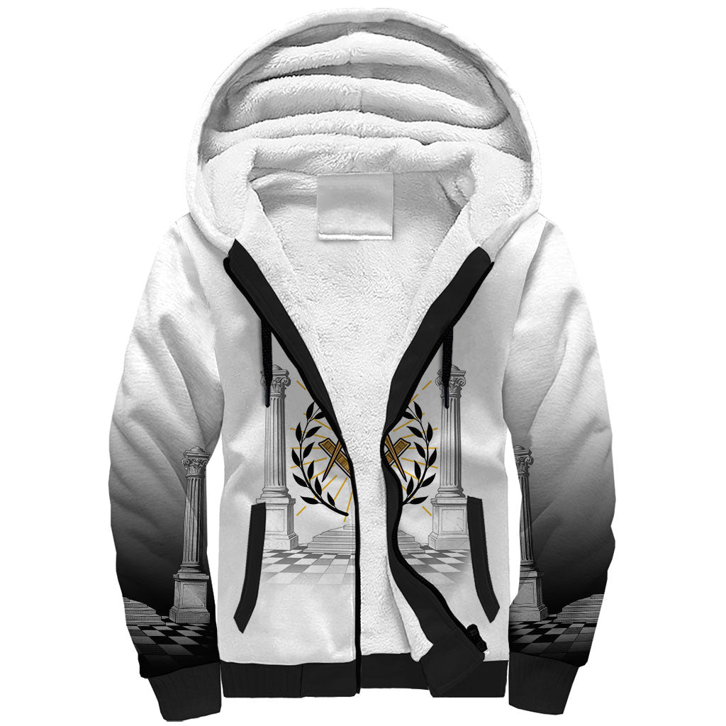 Personalized Prince Hall Freemasonry Sherpa Hoodie Masonic Square And Compass Vintage Gold Pillar Illustration