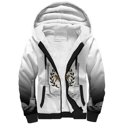 Personalized Prince Hall Freemasonry Sherpa Hoodie Masonic Square And Compass Vintage Gold Pillar Illustration