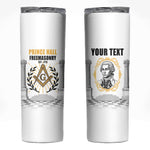 Personalized Prince Hall Freemasonry Skinny Tumbler Masonic Square And Compass Vintage Gold Pillar Illustration