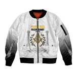 Personalized Prince Hall Freemasonry Sleeve Zip Bomber Jacket Masonic Square And Compass Vintage Gold Pillar Illustration