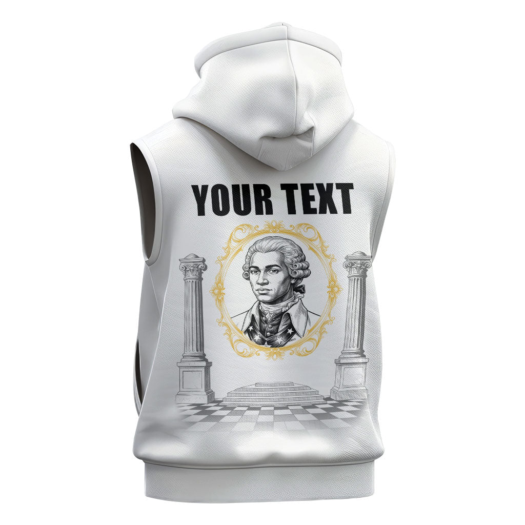 Personalized Prince Hall Freemasonry Sleeveless Zip Hoodie Masonic Square And Compass Vintage Gold Pillar Illustration