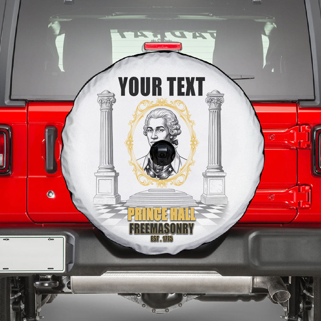 Personalized Prince Hall Freemasonry Spare Tire Cover Masonic Square And Compass Vintage Gold Pillar Illustration