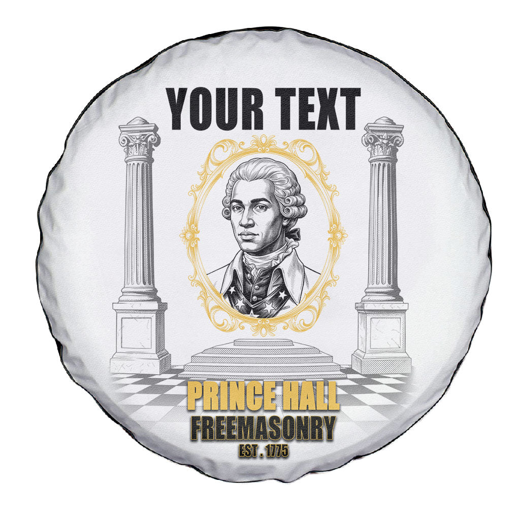 Personalized Prince Hall Freemasonry Spare Tire Cover Masonic Square And Compass Vintage Gold Pillar Illustration
