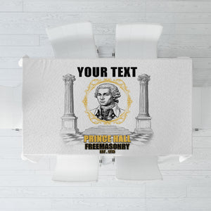 Personalized Prince Hall Freemasonry Tablecloth Masonic Square And Compass Vintage Gold Pillar Illustration
