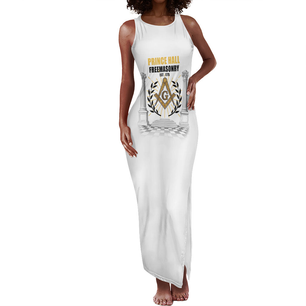 Personalized Prince Hall Freemasonry Tank Maxi Dress Masonic Square And Compass Vintage Gold Pillar Illustration