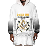 Personalized Prince Hall Freemasonry Wearable Blanket Hoodie Masonic Square And Compass Vintage Gold Pillar Illustration