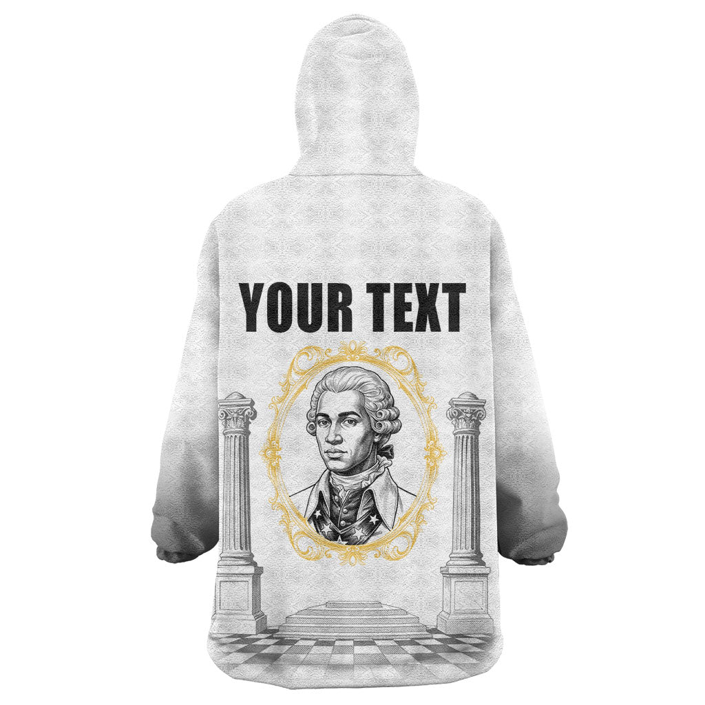 Personalized Prince Hall Freemasonry Wearable Blanket Hoodie Masonic Square And Compass Vintage Gold Pillar Illustration