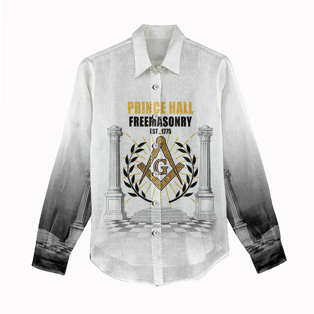 Personalized Prince Hall Freemasonry Women Casual Shirt Masonic Square And Compass Vintage Gold Pillar Illustration