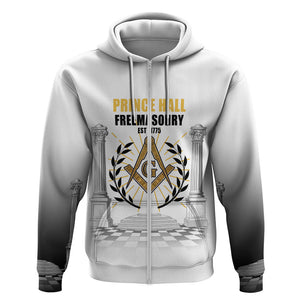 Personalized Prince Hall Freemasonry Zip Hoodie Masonic Square And Compass Vintage Gold Pillar Illustration