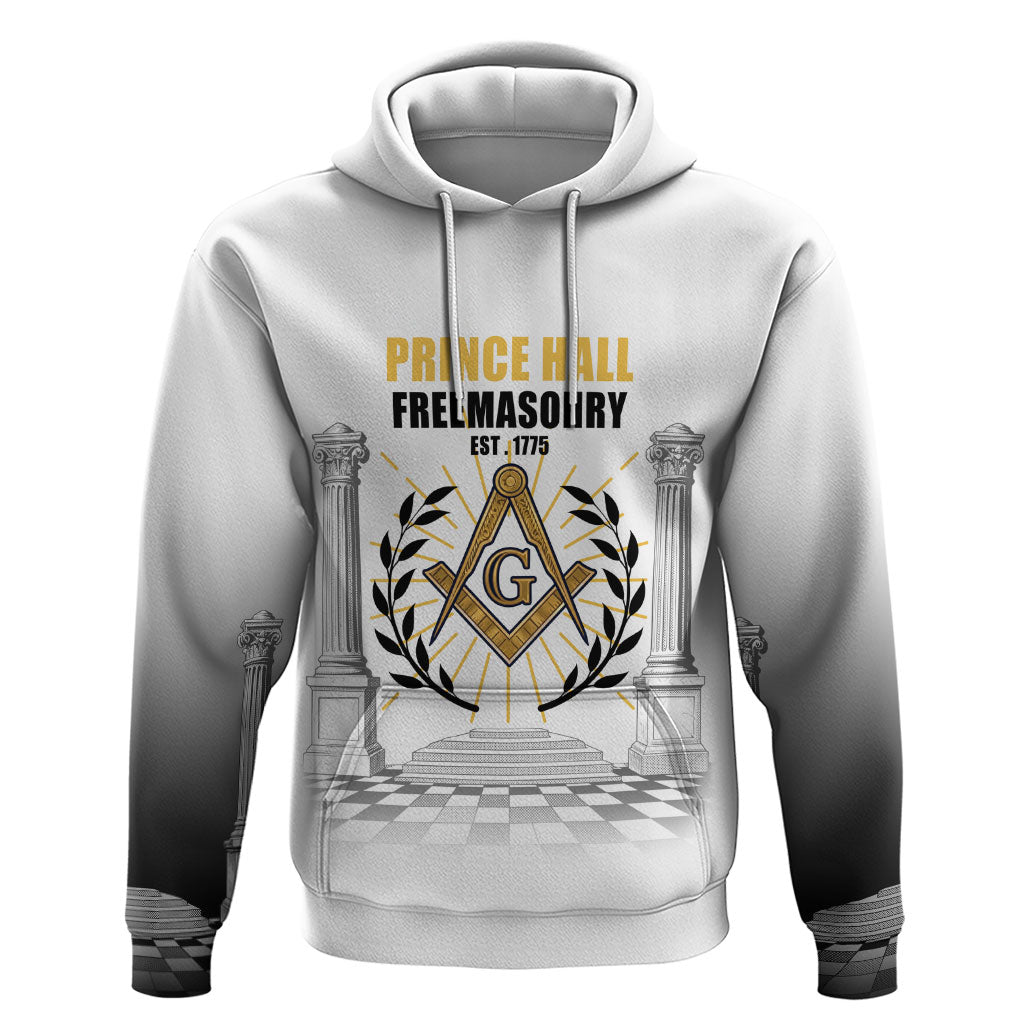 Personalized Prince Hall Freemasonry Zip Hoodie Masonic Square And Compass Vintage Gold Pillar Illustration