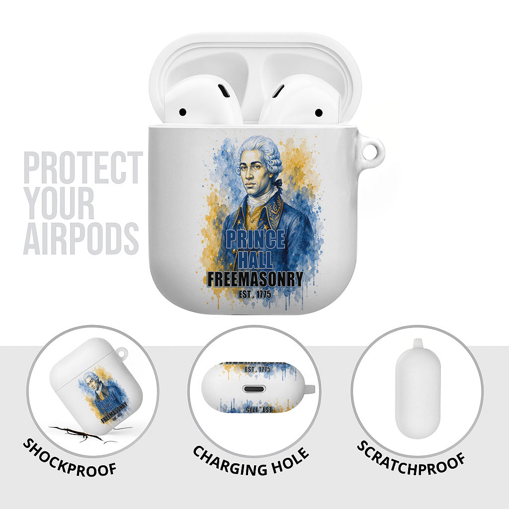 Prince Hall Freemasonry AirPods Case Square And Compass Letter G Watercolor Portrait Art