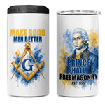 Prince Hall Freemasonry 4 in 1 Can Cooler Tumbler Square And Compass Letter G Watercolor Portrait Art