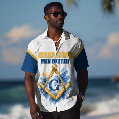 Prince Hall Freemasonry Hawaiian Shirt Square And Compass Letter G Watercolor Portrait Art