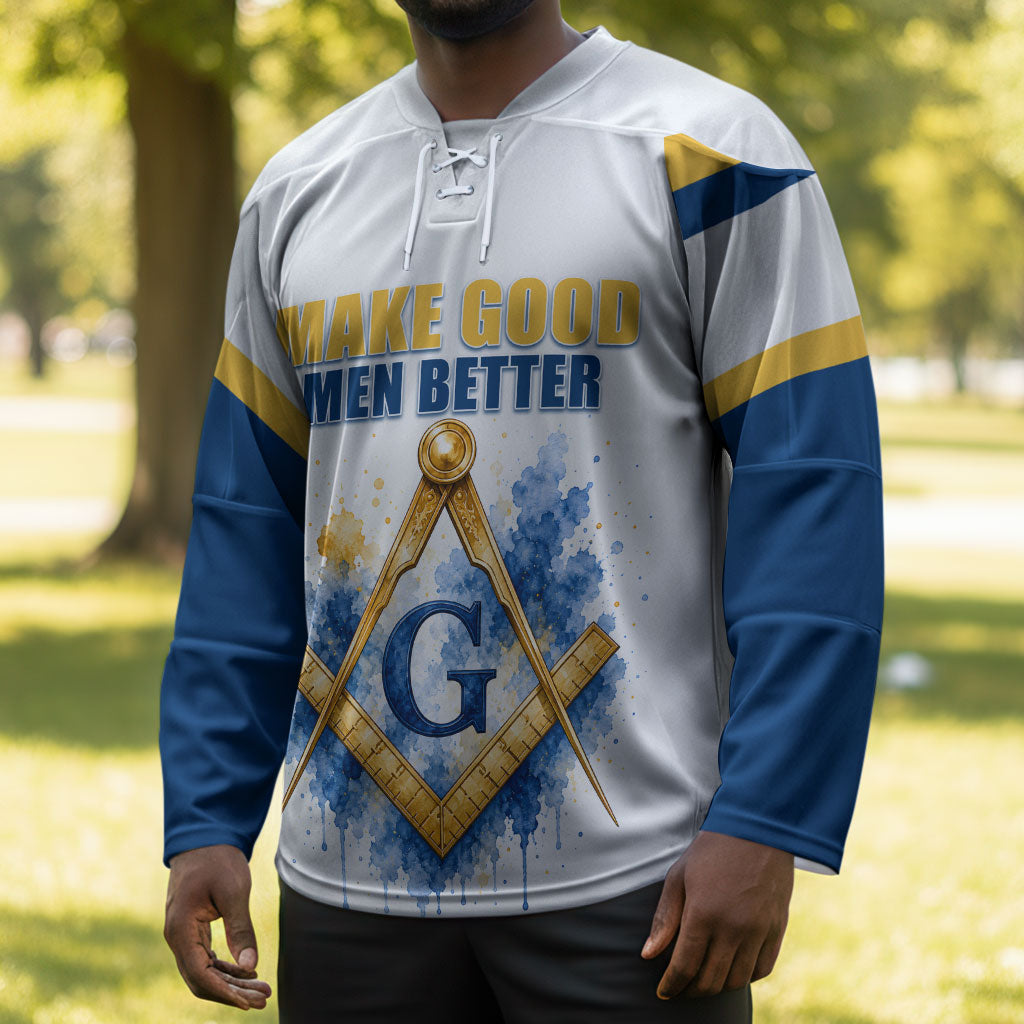 Prince Hall Freemasonry Hockey Jersey Square And Compass Letter G Watercolor Portrait Art