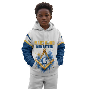 Prince Hall Freemasonry Kid Hoodie Square And Compass Letter G Watercolor Portrait Art