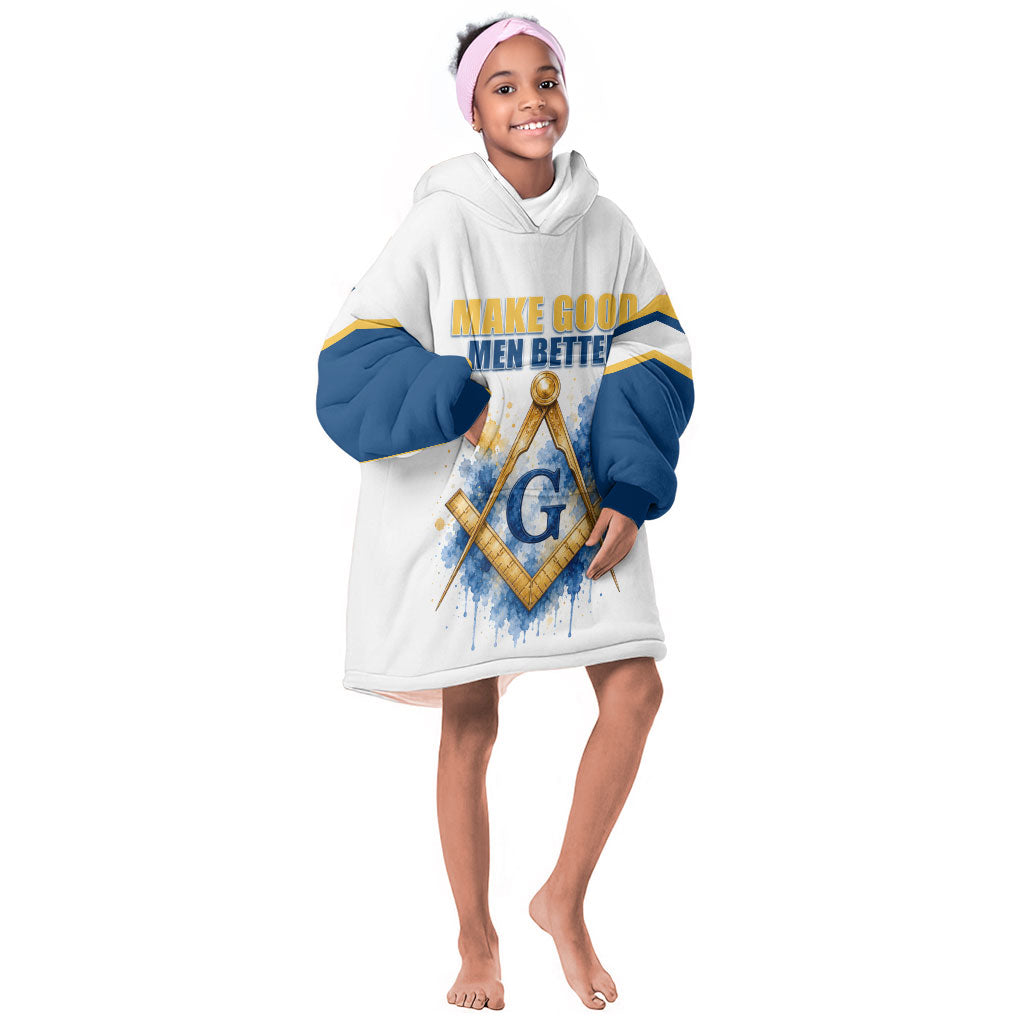 Prince Hall Freemasonry Kid Wearable Blanket Hoodie Square And Compass Letter G Watercolor Portrait Art