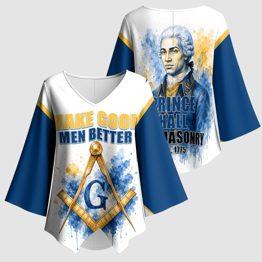 Prince Hall Freemasonry Kimono Sleeve Blouse Square And Compass Letter G Watercolor Portrait Art