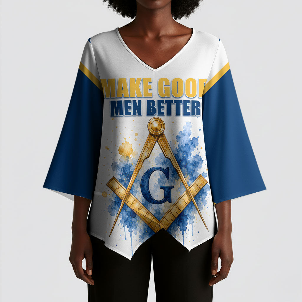 Prince Hall Freemasonry Kimono Sleeve Blouse Square And Compass Letter G Watercolor Portrait Art