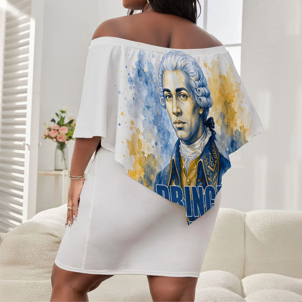 Prince Hall Freemasonry Off Shoulder Short Dress Square And Compass Letter G Watercolor Portrait Art