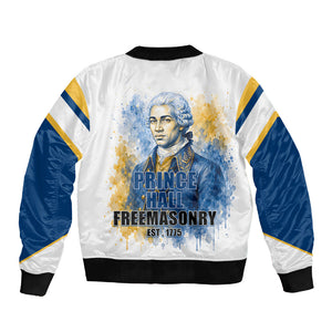 Prince Hall Freemasonry Sleeve Zip Bomber Jacket Square And Compass Letter G Watercolor Portrait Art