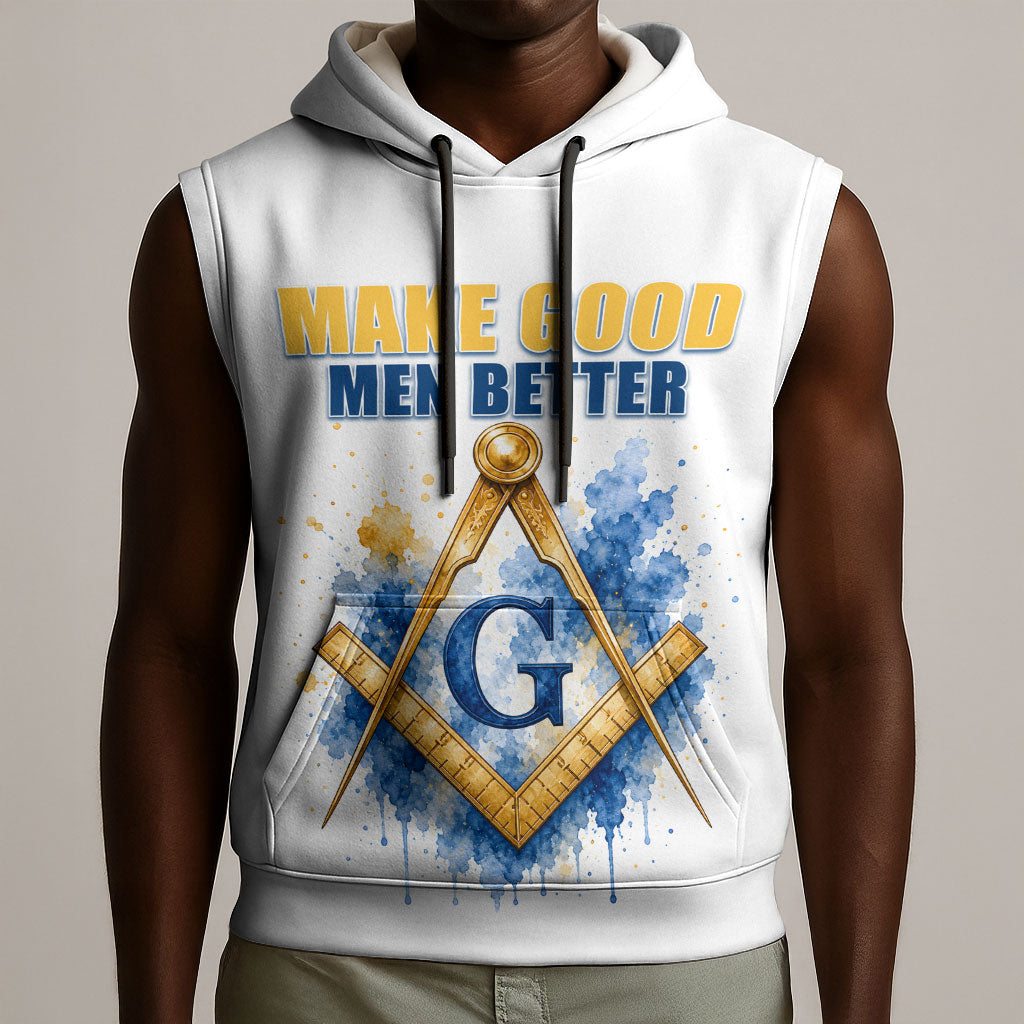 Prince Hall Freemasonry Sleeveless Hoodie Square And Compass Letter G Watercolor Portrait Art