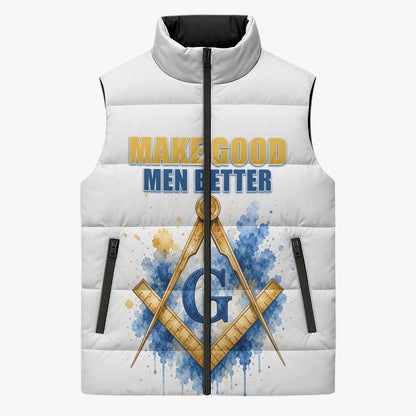 Prince Hall Freemasonry Sleeveless Puffer Jacket Square And Compass Letter G Watercolor Portrait Art