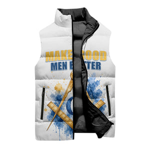 Prince Hall Freemasonry Sleeveless Puffer Jacket Square And Compass Letter G Watercolor Portrait Art