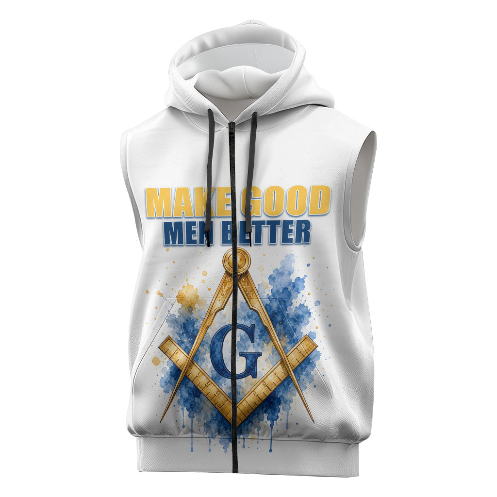 Prince Hall Freemasonry Sleeveless Zip Hoodie Square And Compass Letter G Watercolor Portrait Art