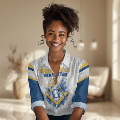 Prince Hall Freemasonry Women Casual Shirt Square And Compass Letter G Watercolor Portrait Art