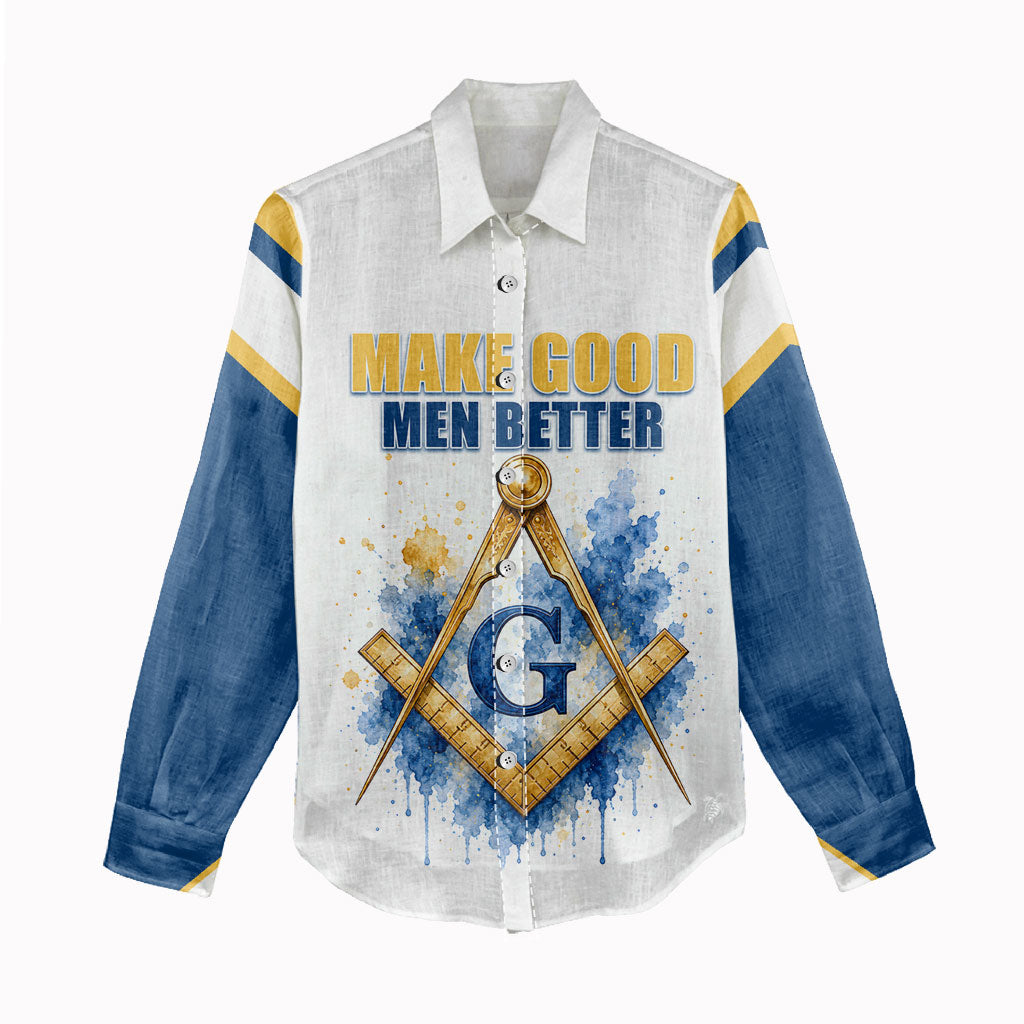Prince Hall Freemasonry Women Casual Shirt Square And Compass Letter G Watercolor Portrait Art