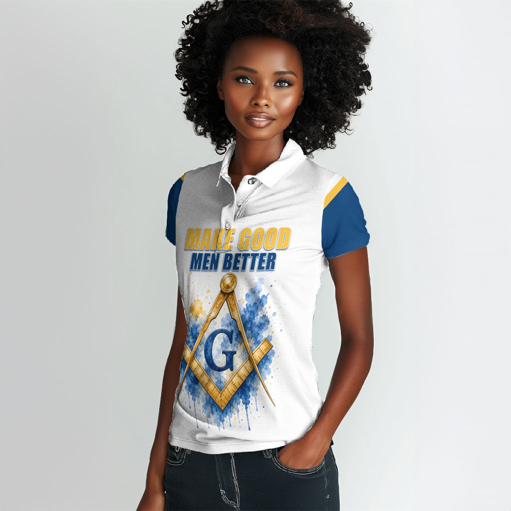 Prince Hall Freemasonry Women Polo Shirt Square And Compass Letter G Watercolor Portrait Art