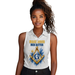 Prince Hall Freemasonry Women Sleeveless Polo Shirt Square And Compass Letter G Watercolor Portrait Art