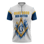Prince Hall Freemasonry Zipper Polo Shirt Square And Compass Letter G Watercolor Portrait Art