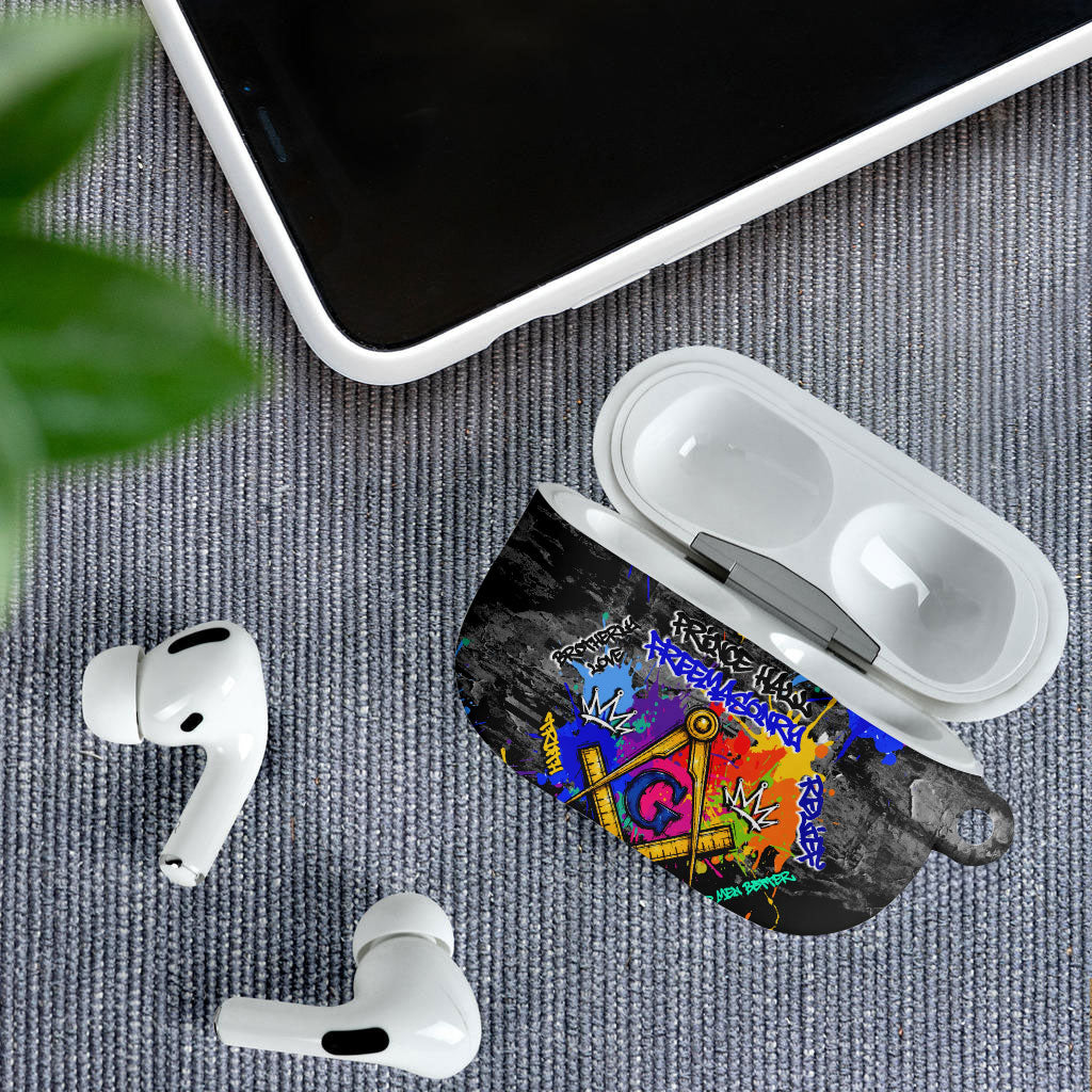 Prince Hall Freemasonry AirPods Case Colorful Graffiti Paint Splatter On Urban Stone Wall